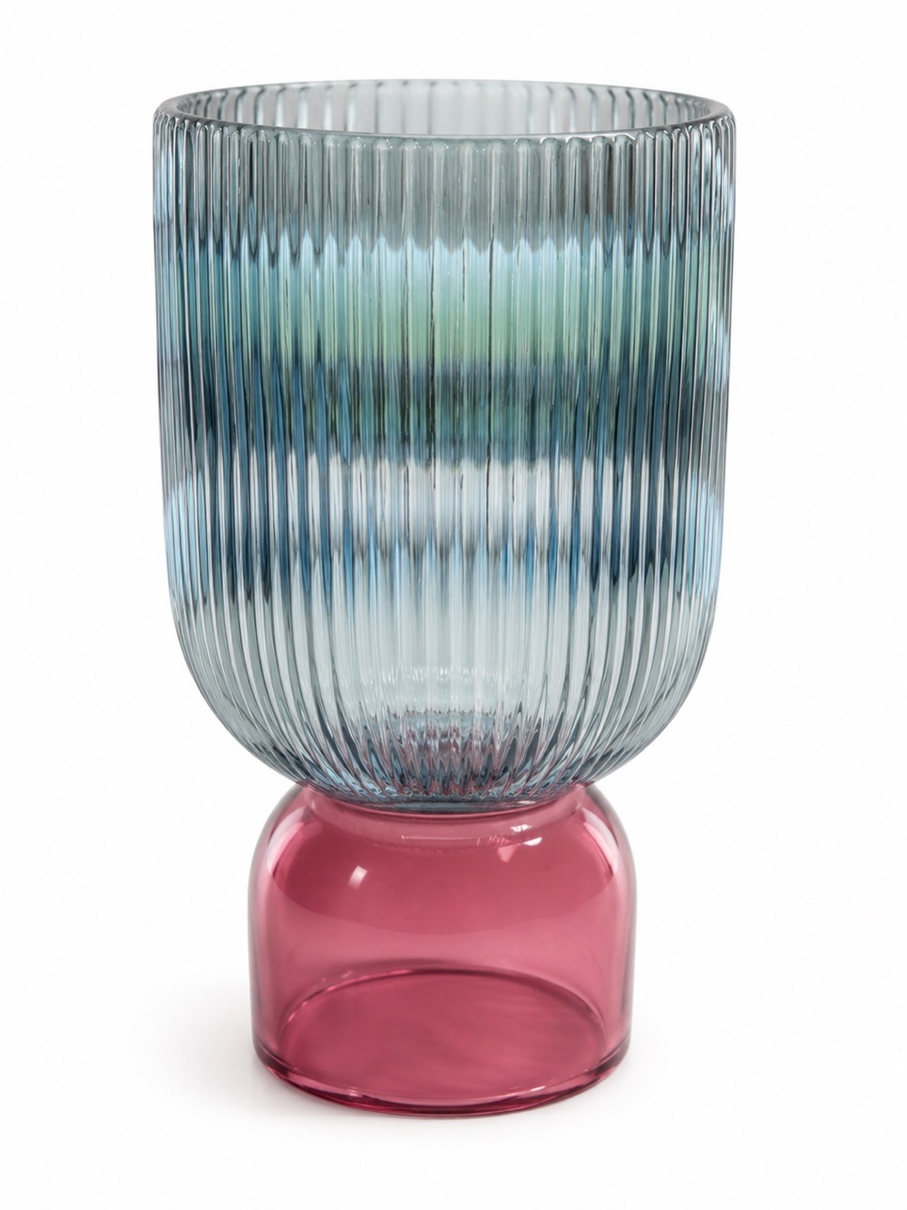 Modern Duo Ribbed Glass Vase Candle Holder Reversible Two Way Colorful